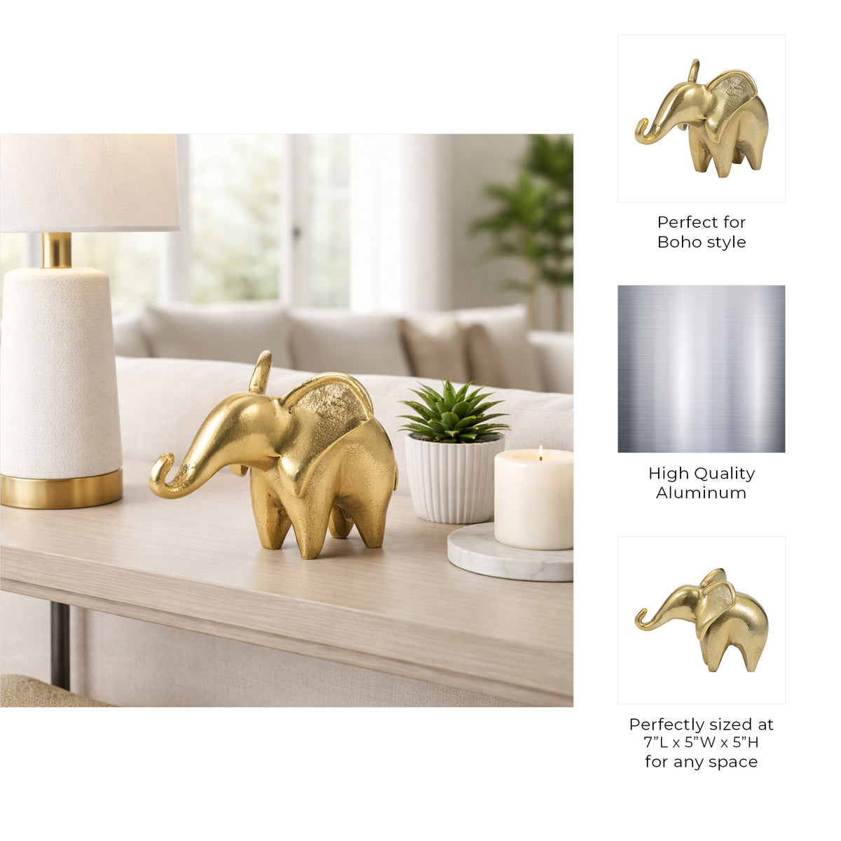 Bonilla Gold Metal Trunk Up Elephant