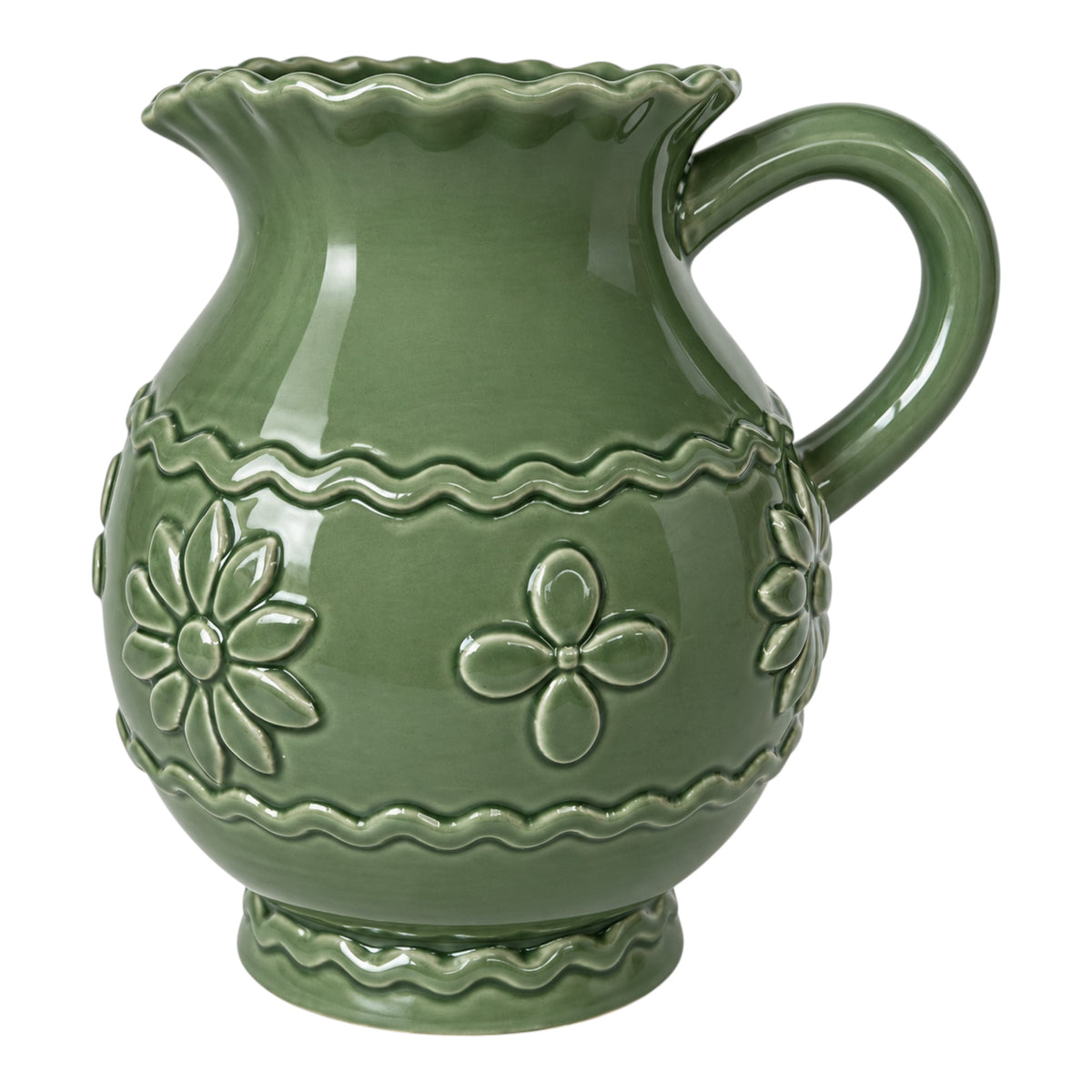 Twin Oaks Sage Green Floral Embossed Pitcher Vase