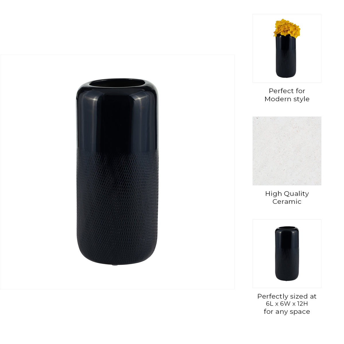 Coromar Navy Blue Small Ceramic Grooved Vase