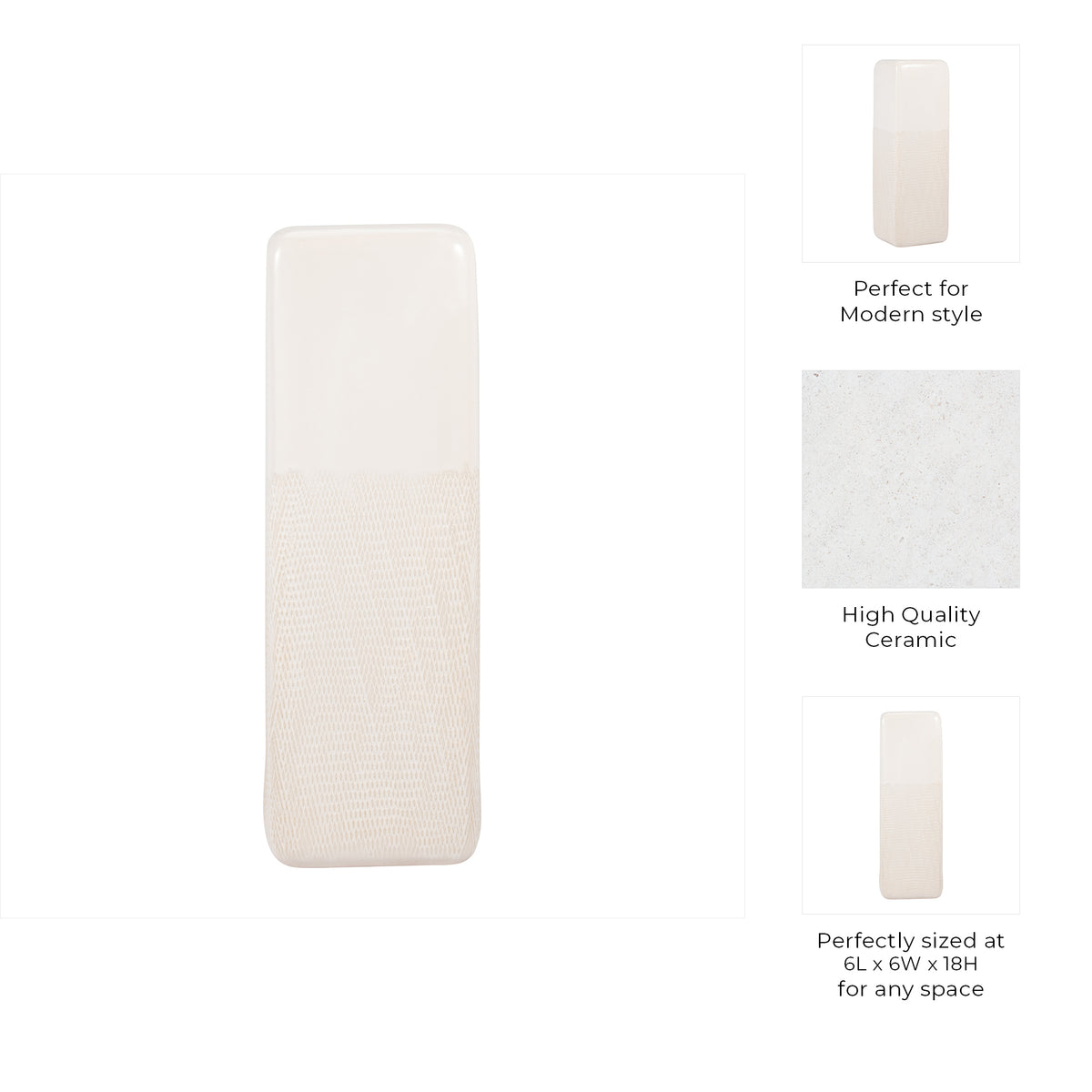 Coromar Ivory Ceramic Squared Grooved Vase