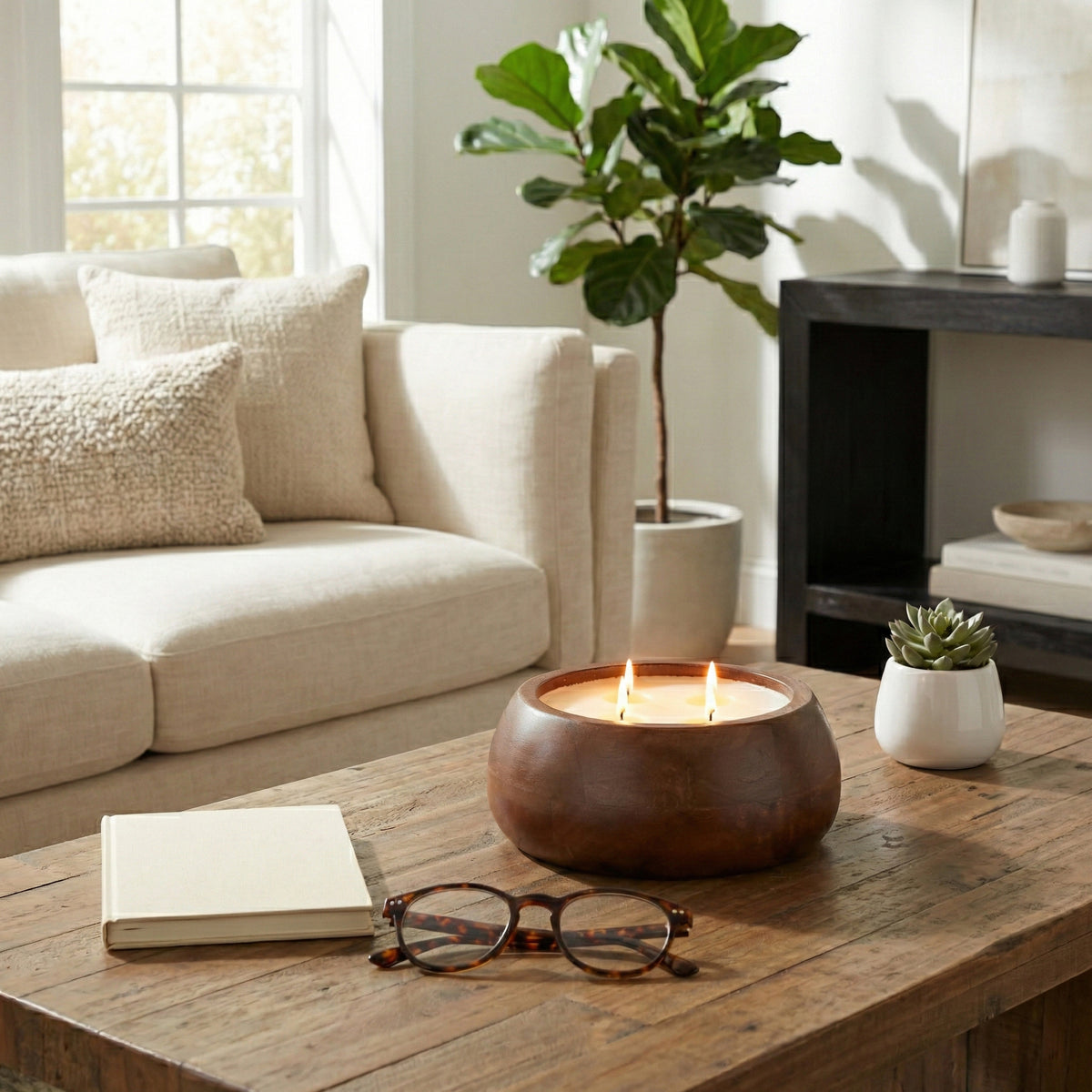 Barlowrun Walnut Vanilla Modern Wood Bowl Candle