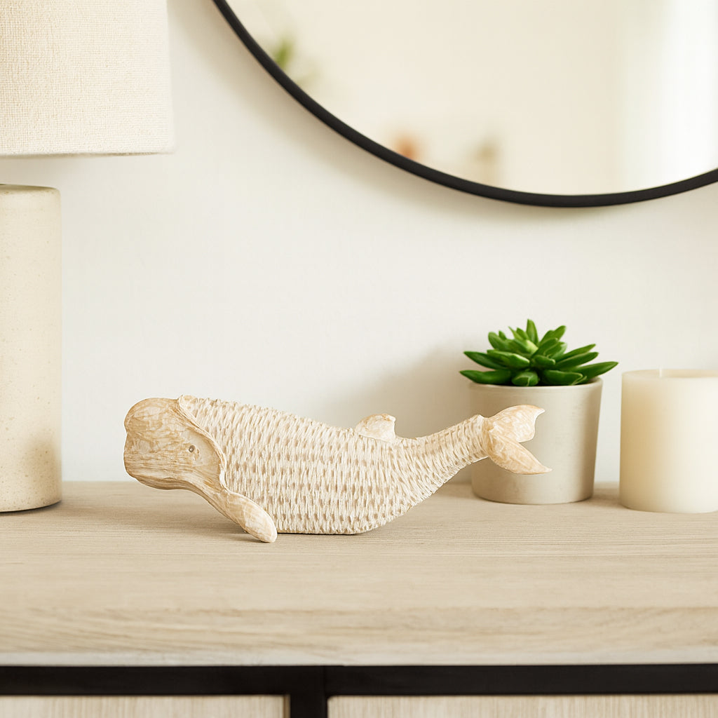 Berg White Resin Wicker Beluga Whale