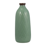 Wellsona Dark Sage Large Ceramic Plaid Textured Vase