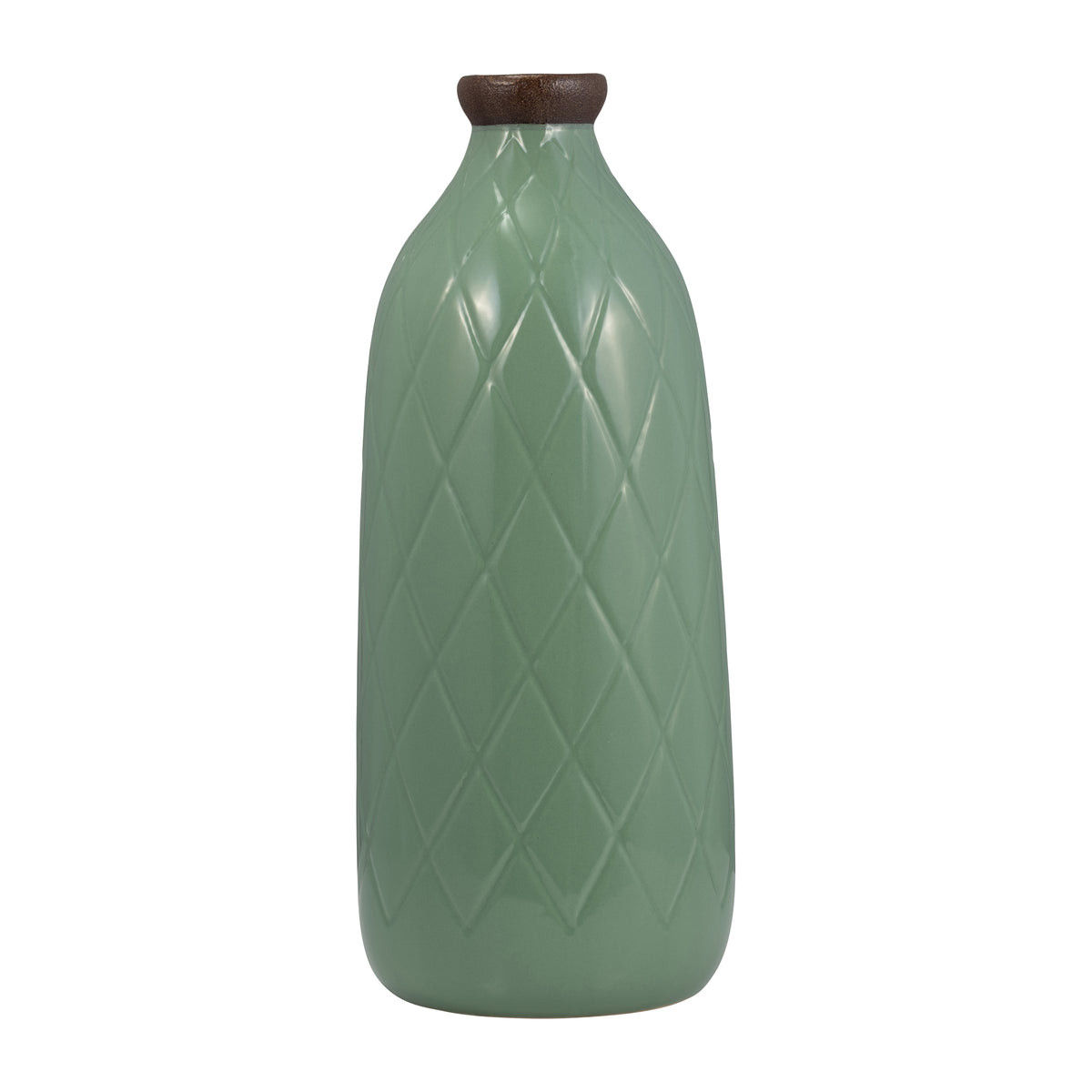 Wellsona Dark Sage Large Ceramic Plaid Textured Vase