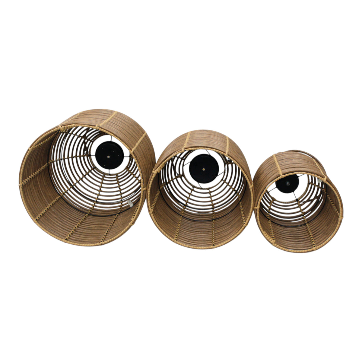 Avery Natural Modern Solar Poly Rattan Lanterns (Set of 3)