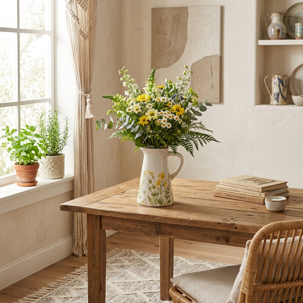 Linnie Ivory/Green Flower Field Pitcher