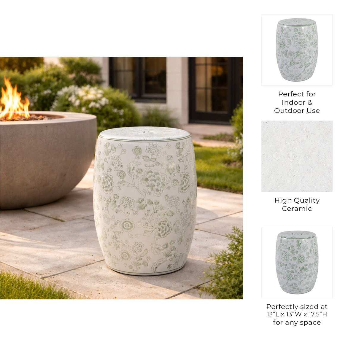 Peytonwell Green/White Garden Stool