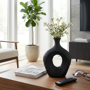 Alray Black Beaded Oval Cut Out Vase