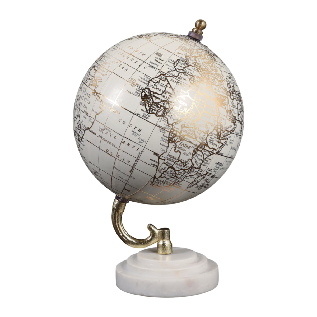 Piedra White/Gold Globe on Ridged Marble Base