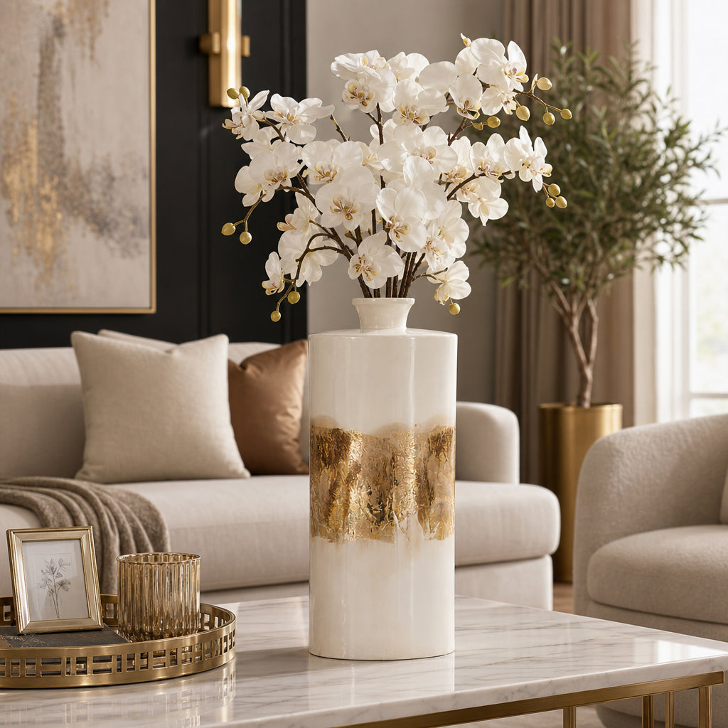 Hurleton Pearl/Gold Metal Flask Vase
