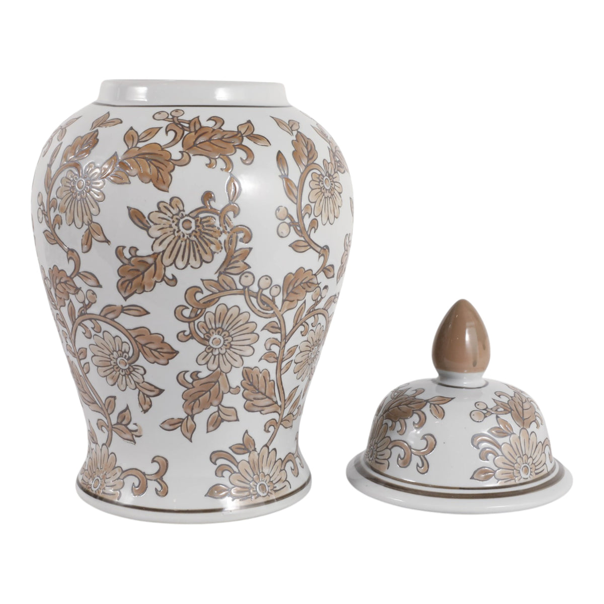 Rialto Brown/White Large Floral Chinoiserie Temple Jar