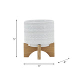 Crest White Tribal Planter with Wood Stand