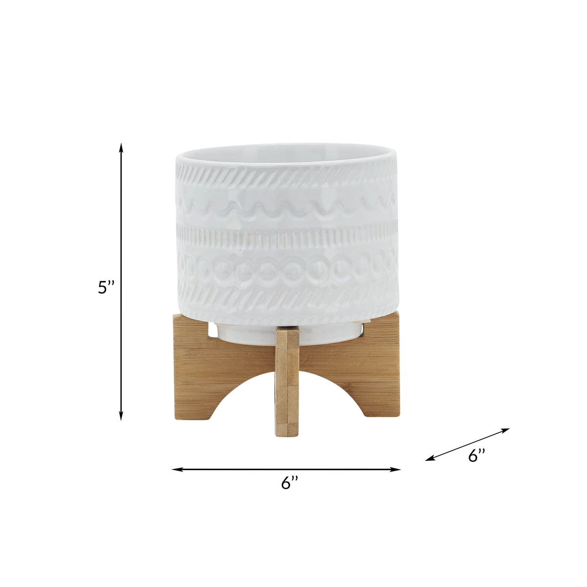Crest White Tribal Planter with Wood Stand