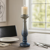 Woodman Silver/Blue Crackle Candle Holder