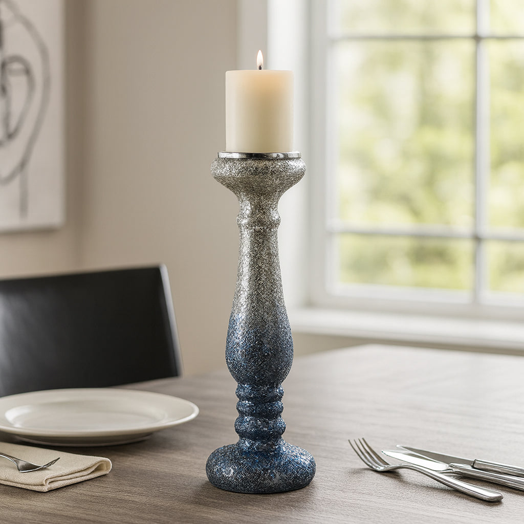 Woodman Silver/Blue Crackle Candle Holder