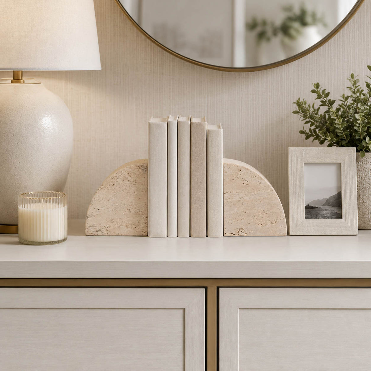 Lucca Tan Travertine Half Dome Bookends (Set of 2)