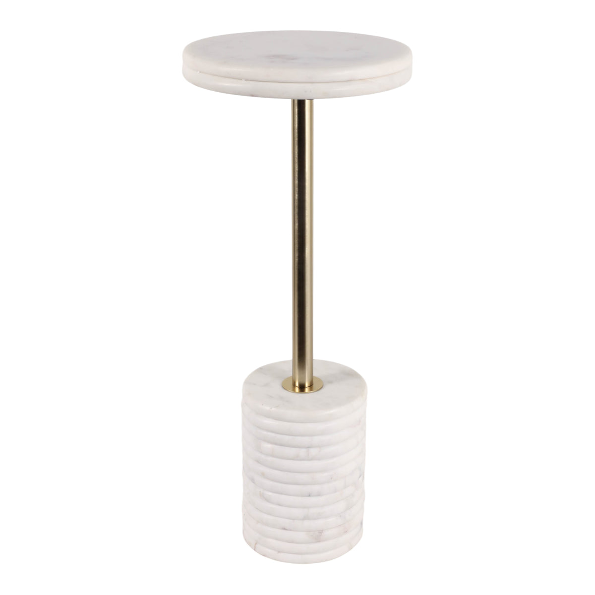 Geyserville White/Gold Ribbed Drink Table with Marble Base