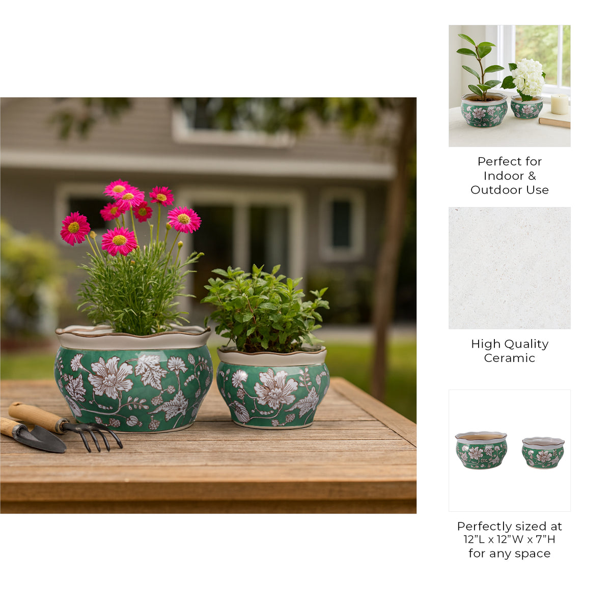 Watsoncliff Green/White/Brown Planters (Set of 2)
