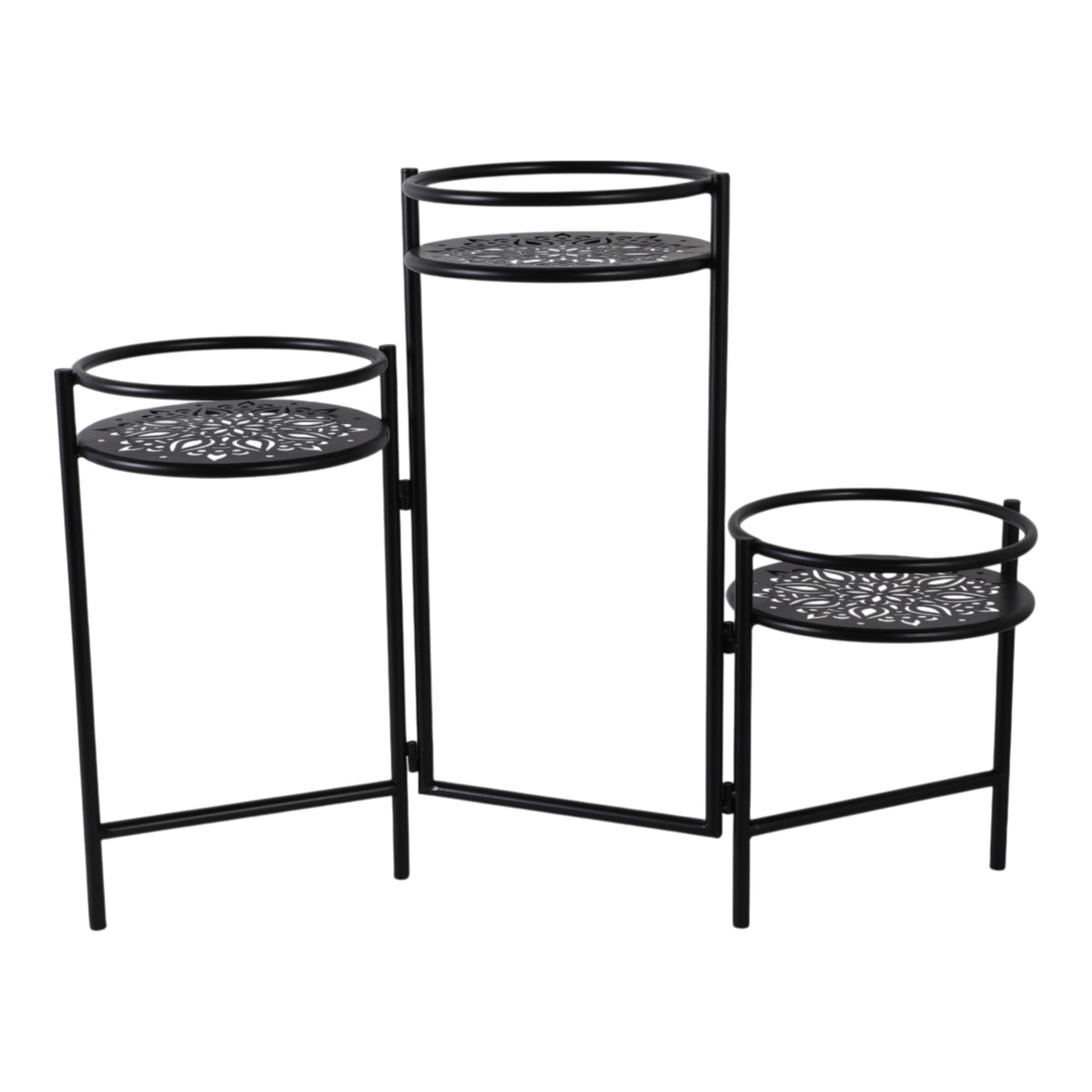 West Park Black Folding 3-Tier Mandala Plant Stand