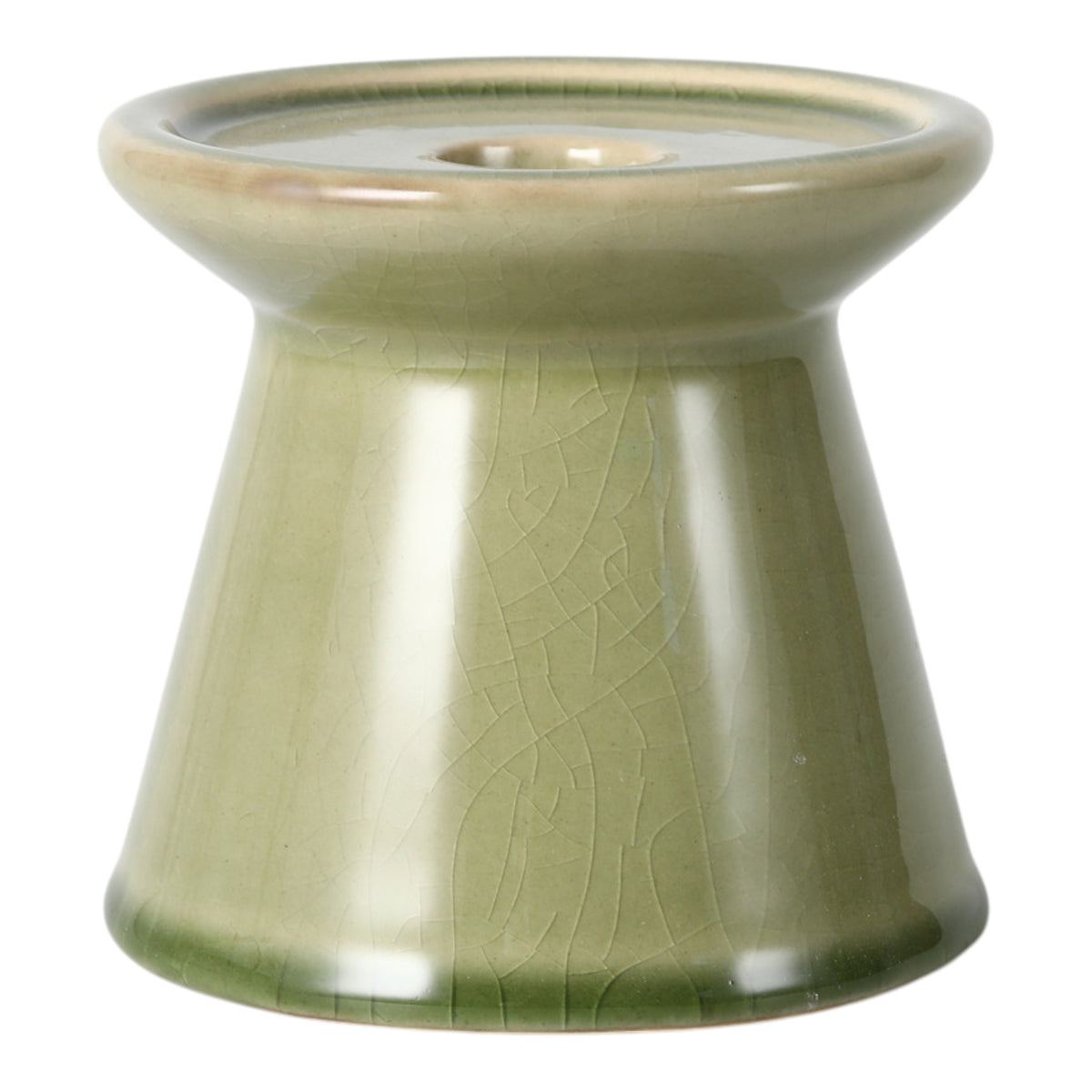 Hobergs Green Small Crackle Modern Taper and Pillar Holder