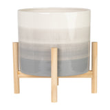 Rose Park Beige Mix Ceramic Planter with Wood Stand