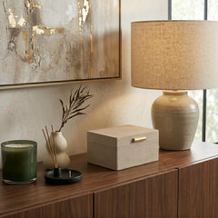 Edenvale Ivory/Gold Shagreen Jewelry Box with Round Corners