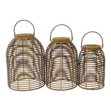 Avery Natural Modern Solar Poly Rattan Lanterns (Set of 3)