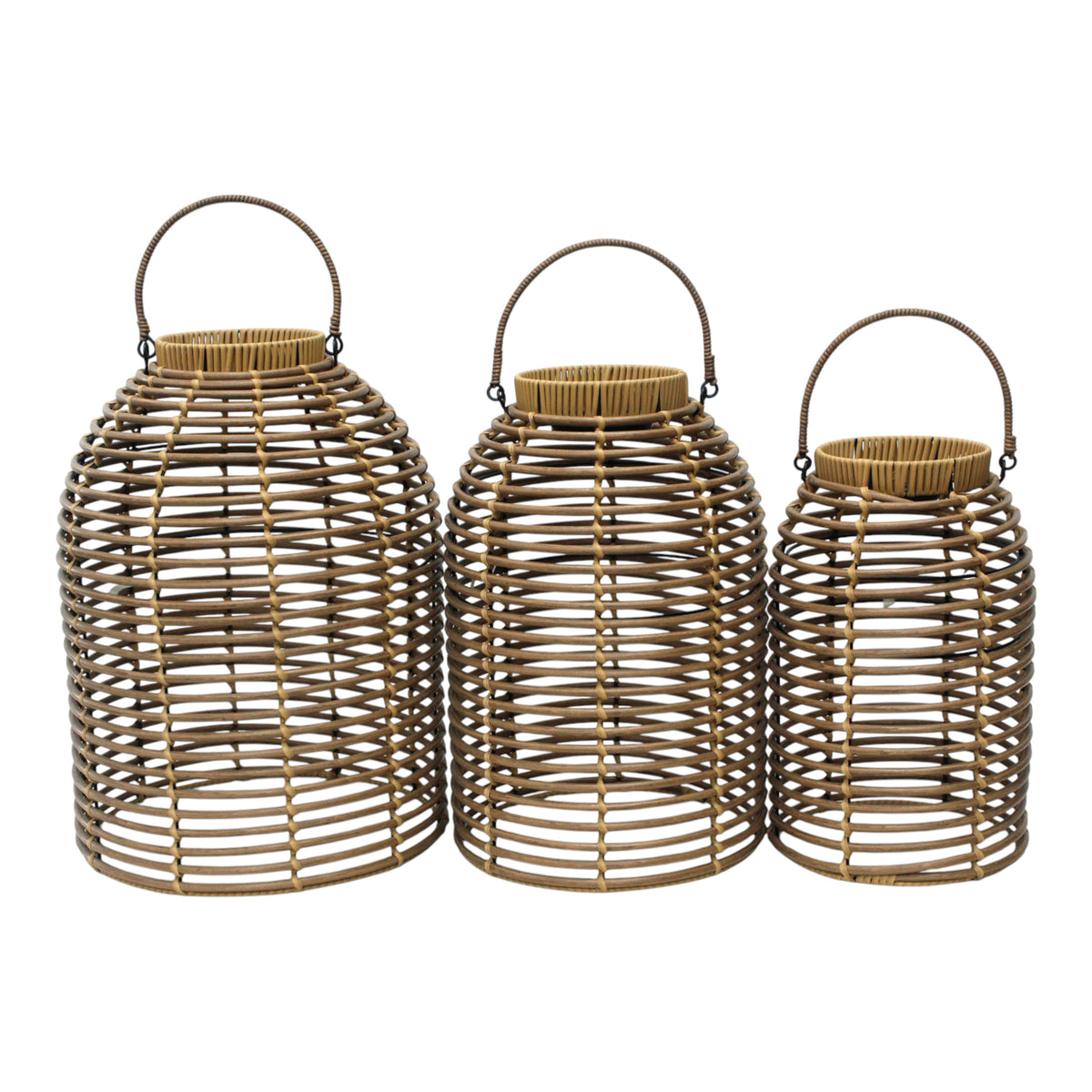 Avery Natural Modern Solar Poly Rattan Lanterns (Set of 3)