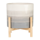 Rose Park Beige Mix Ceramic Planter with Wood Stand