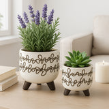 Montara Beige Ceramic Scribble Footed Planters (Set of 2)