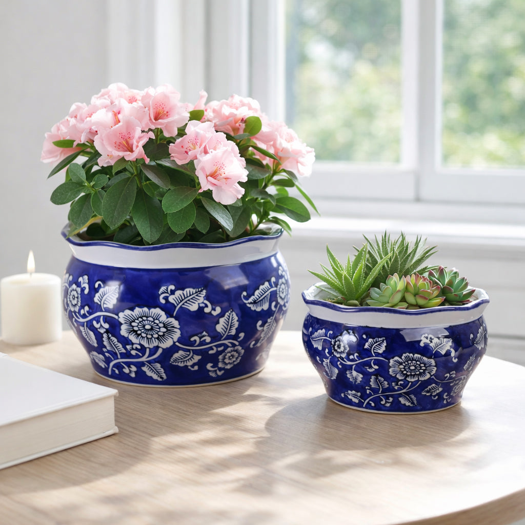 Henleydale Blue/White Large Planters (Set of 2)