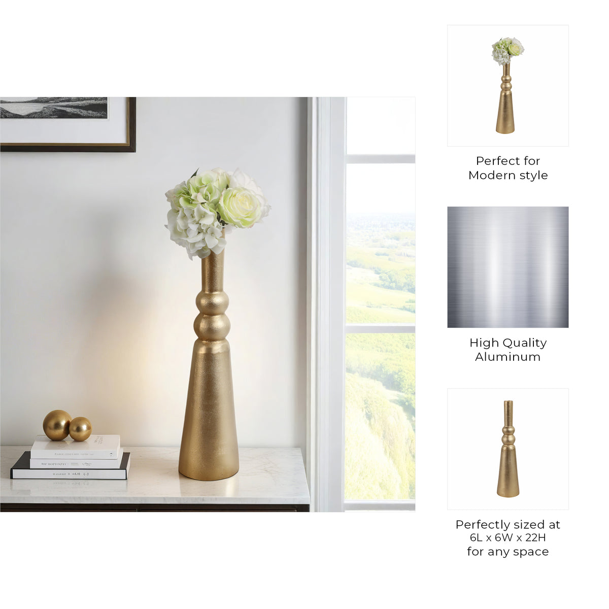 Leesville Gold Metal Abstract Pillar Vase