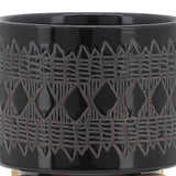 Electra Black Ceramic Aztec Planter on Wooden Stand