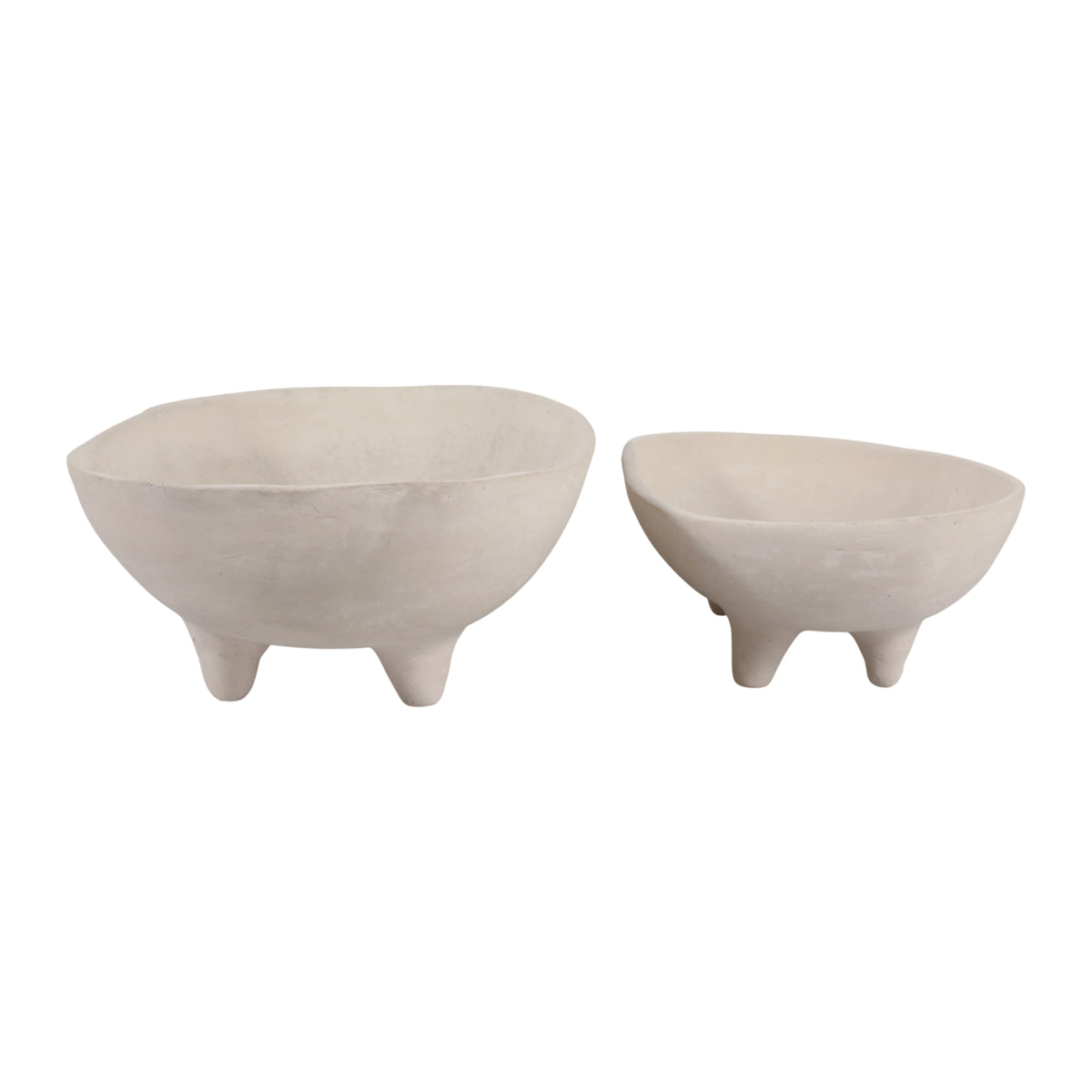 Mackenson Ivory Paper Mache Footed Oval Bowls (Set of 2)