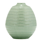 Chipps Dark Sage Ceramic Stripe Oval Vase - 17415-03EC