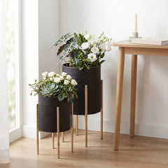 Hayfordton Black/Gold Scales Planter on Metal Stands (Set of 2)