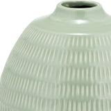 Chipps Dark Sage Ceramic Stripe Oval Vase - 17415-03EC