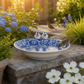 Foleymill Blue/White Floral Chinoiserie Bird Bath Birding