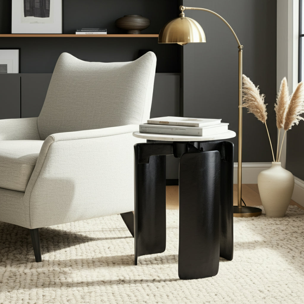 Millersville Gray/Black Marble Top 3-Footed Accent Table
