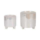 Silverado Ivory Iridescent Line Footed Planters (Set of 2)