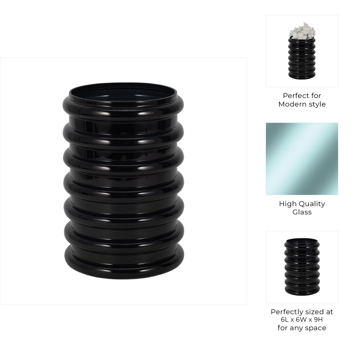 Angwin Black Glass Scallop Vase
