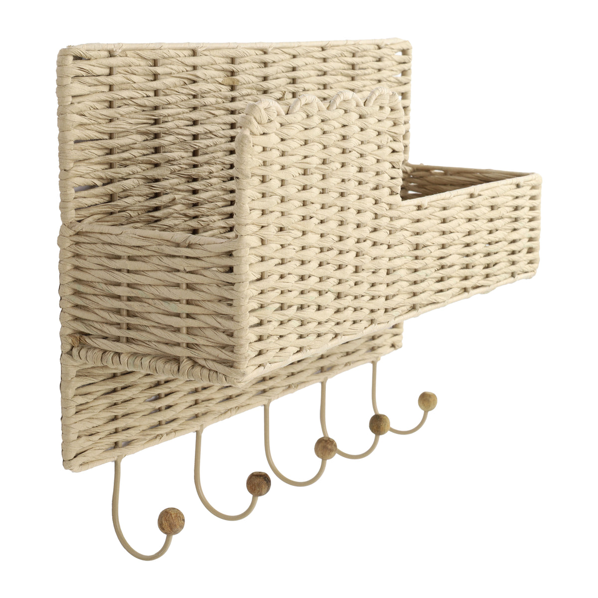 Avalon Natural Scallop Edge Raffia 5-Hook Wall Storage