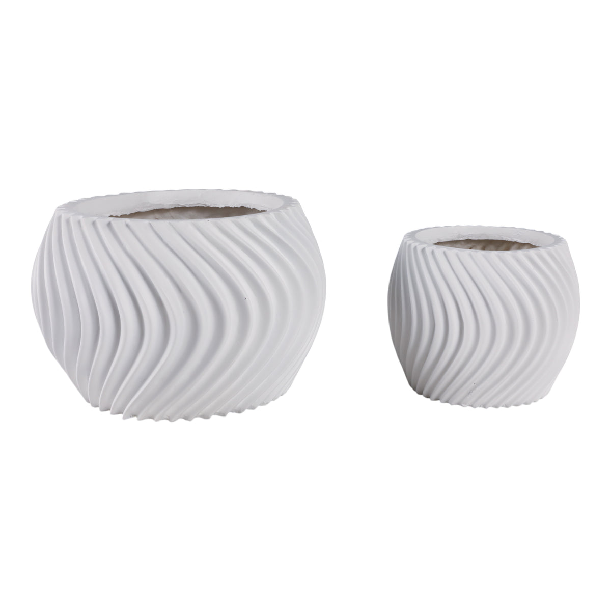 Commerce White Curvy Lines Rounded Planters (Set of 2)