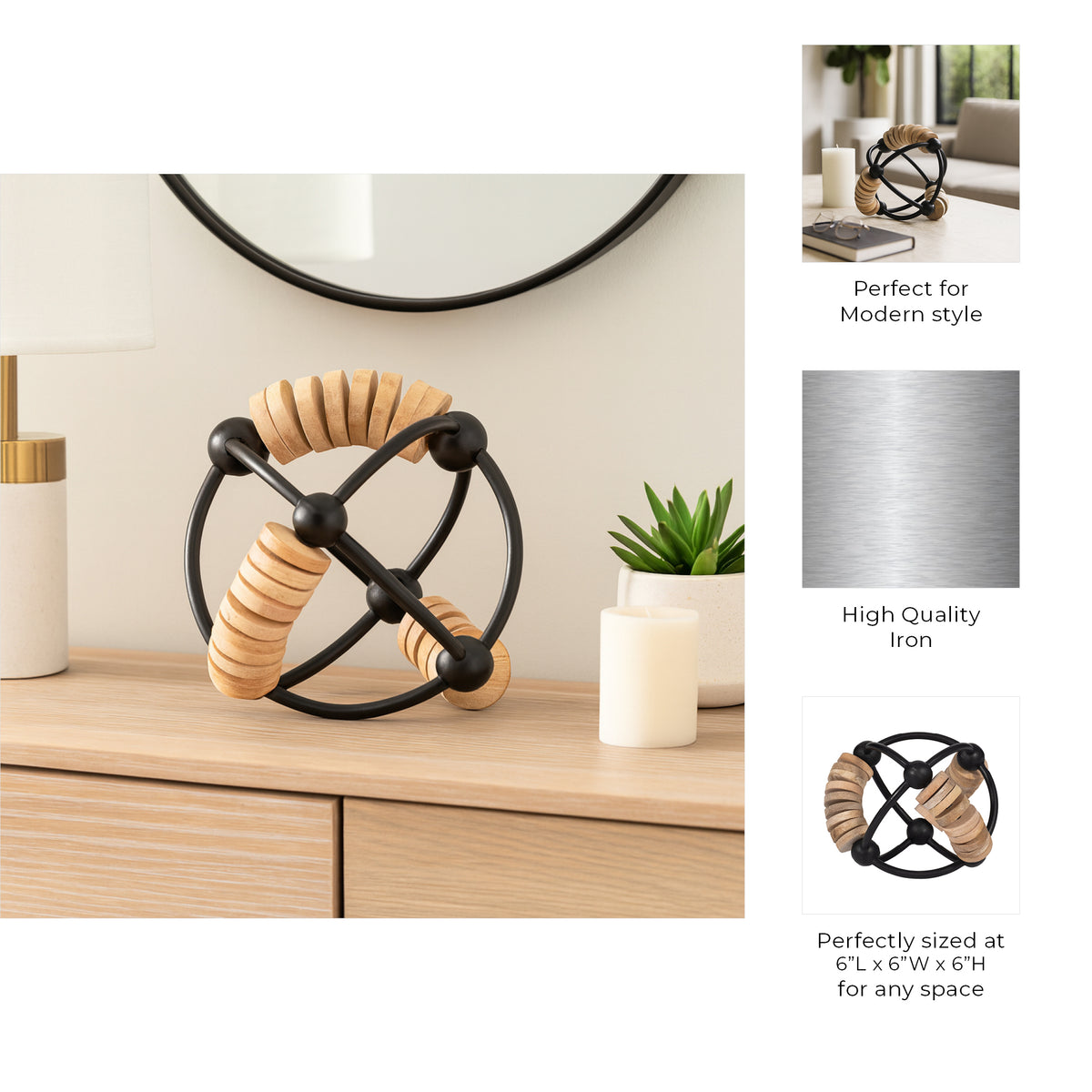 Tatumport Natural/Black Metal Abacus Orb