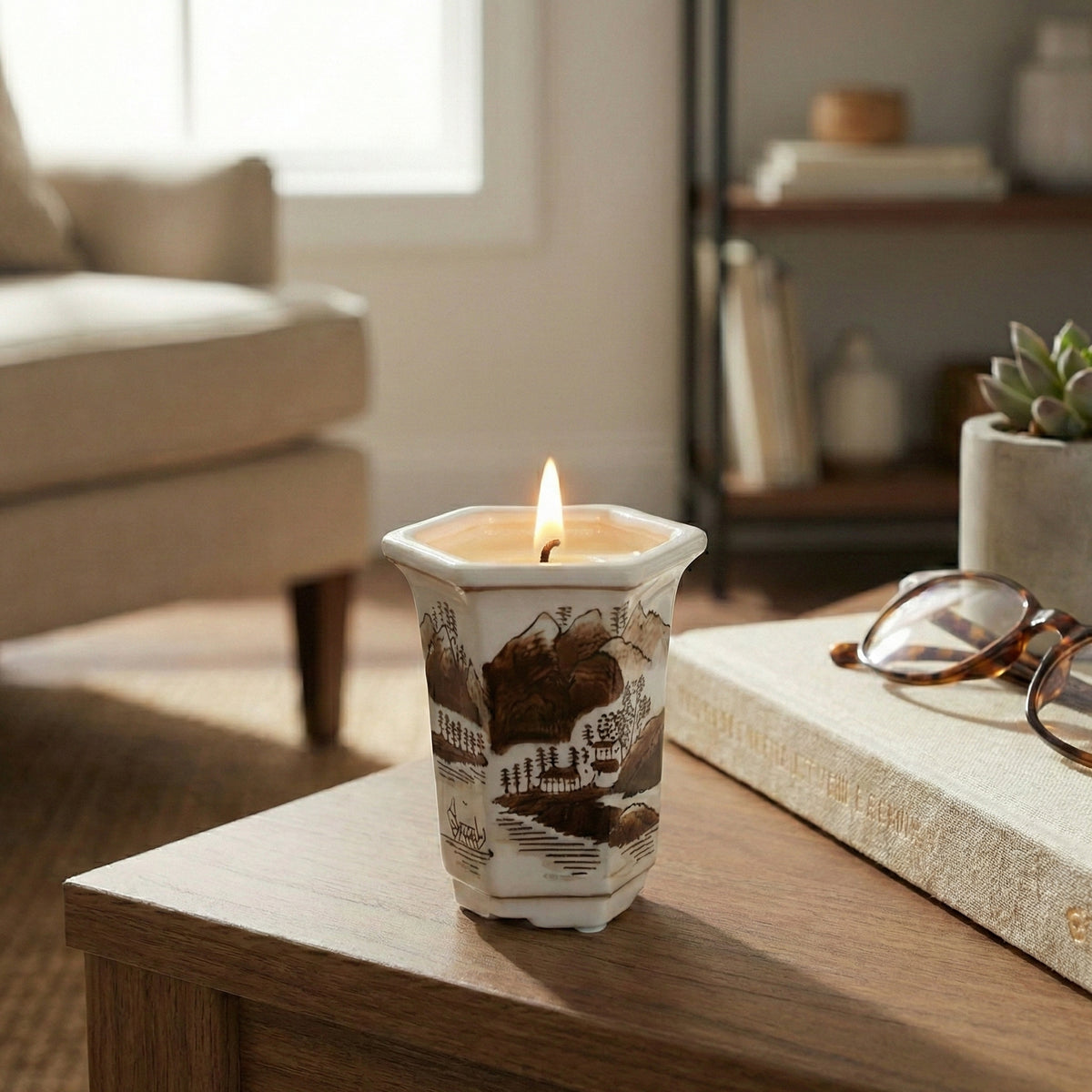 Nickrun Brown/White Sage and Eucalyptus Chinoiserie Candle