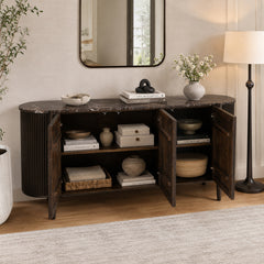 Homewood Brown Fluted 3-Door Cabinet