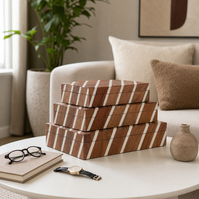 Harveywell Brown/Ivory Boxes (Set of 3)