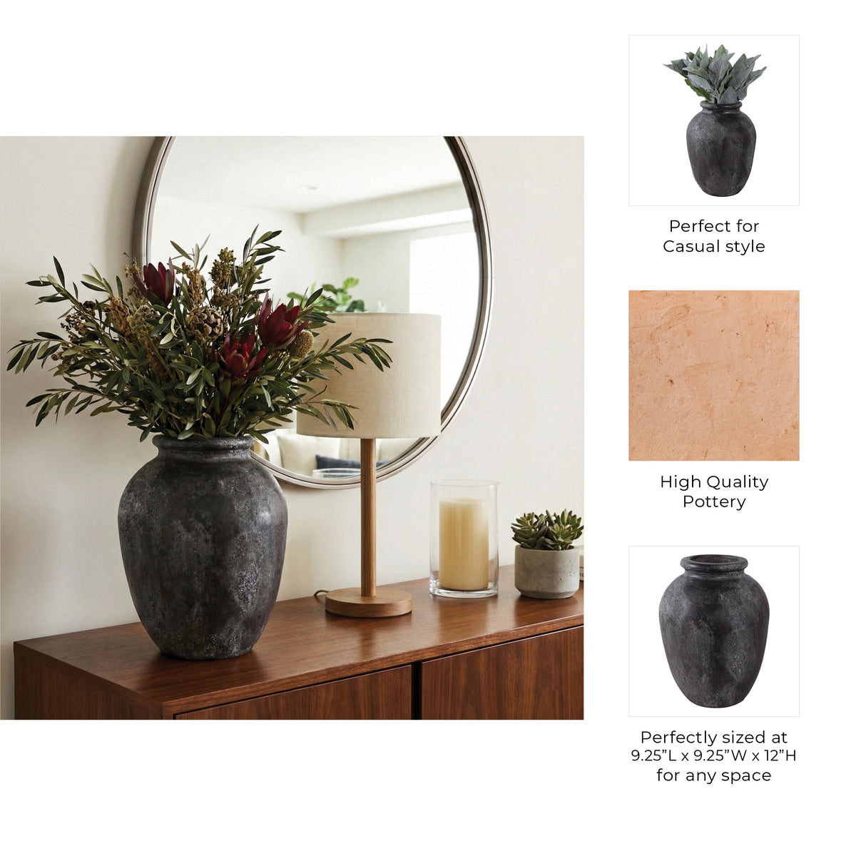 Duncanrun Black Terracotta Vase