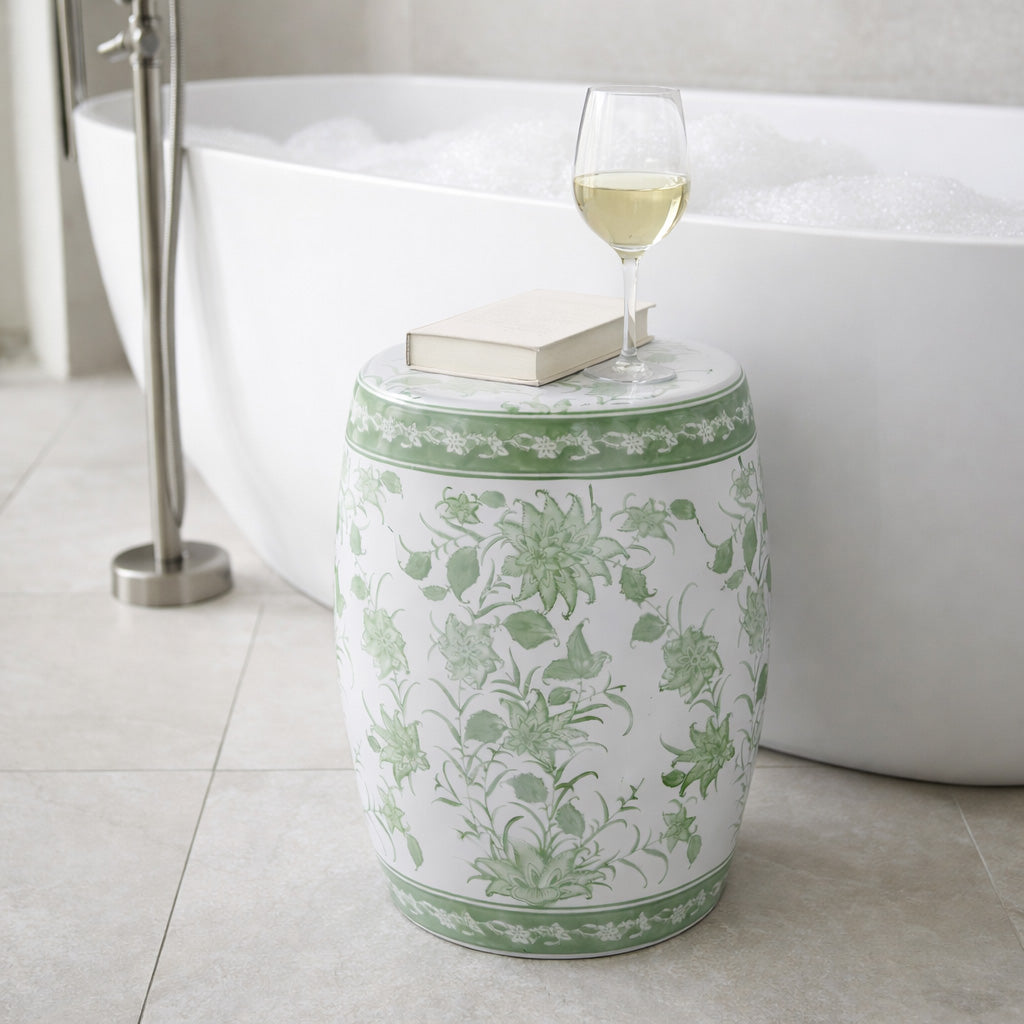 Hunterdale Green/White Garden Stool