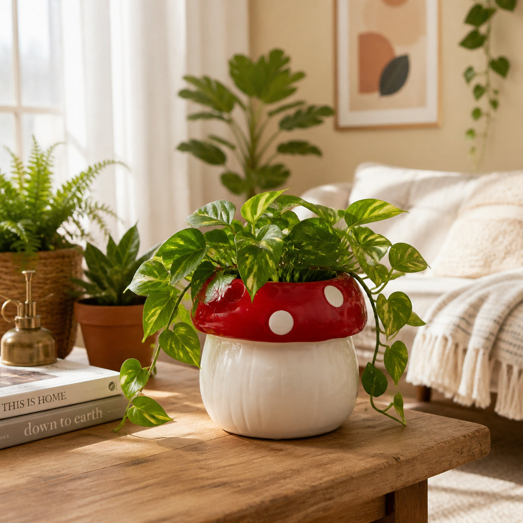 Bonnie View White/Red Mushroom Planter